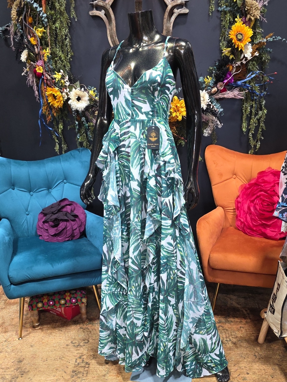 Fashion Nova | Dresses | Fashion Nova Green Tropical Leaf Print Maxi Dress